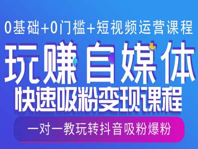 0基础+0门槛+短视频运营课程，玩赚自媒体快速吸粉变现课程，一对一教玩转抖音吸粉爆粉-暴富网创