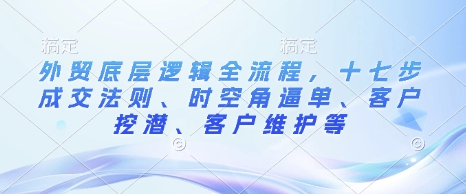 外贸底层逻辑全流程，十七步成交法则、时空角逼单、客户挖潜、客户维护等-暴富网创