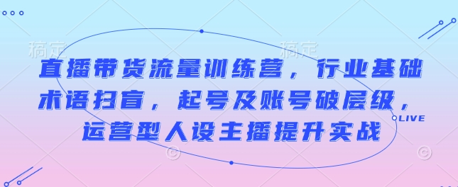 直播带货流量训练营，行业基础术语扫盲，起号及账号破层级，运营型人设主播提升实战-暴富网创