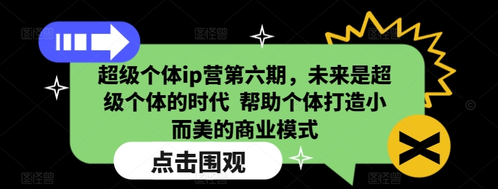 超级个体ip营第六期，未来是超级个体的时代  帮助个体打造小而美的商业模式-暴富网创