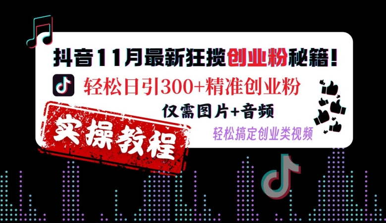 抖音11月最新狂揽创业粉秘籍，轻松日引300+精准创业粉，仅需图片+音频，轻松搞定创业类视频-暴富网创